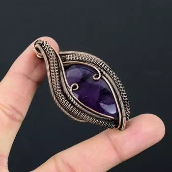 Аметист драгоценный камень ювелирные изделия из чистой медной проволоки обернутый кулон ручной работы для подарка 2.56 Inches фиолетовый