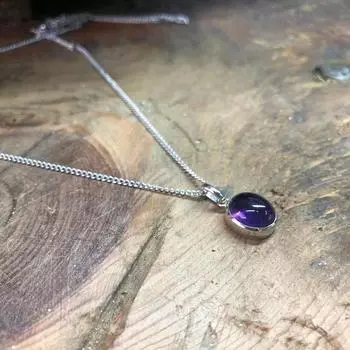 Аметист Фиолетовый Овал Повседневное Ожерелье, Цветной Драгоценный Камень, Серебряные Украшения Free Size фиолетовый