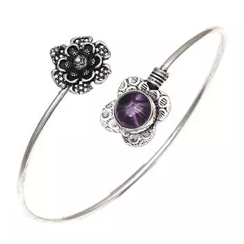 Аметист Кабошон Драгоценный Камень Ручной Работы Серебряные Ювелирные Изделия Браслеты-Манжеты 7 Регулируемые
