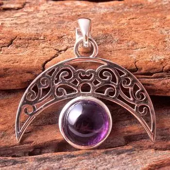Аметист Ларимар Лазурит Сердолик Драгоценный камень Луна Подвеска Стерлинговое серебро 925 пробы Ювелирные изделия ручной работы фиолетовый