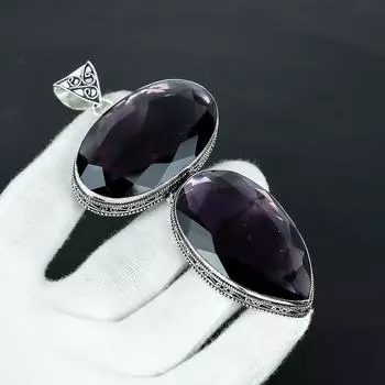 Аметист Огромный Размер Драгоценный Камень Ручной Работы 925 Стерлинговое Серебро Ювелирный Кулон, Кулон Большого Размера Для Подарков, Кулон с Двойным Аметистом 2.54 фиолетовый