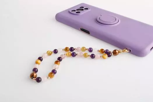 Аметист, Розовый кварц, Нить из натурального камня «Тигровый глаз»