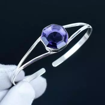 Аметист Шестиугольный Драгоценный Камень Ручной Работы Манжета Браслет 925 Стерлинговое Серебро Манжета Браслет, Аметистовый Браслет Для Жены, Унисекс Браслет 7 фиолетовый