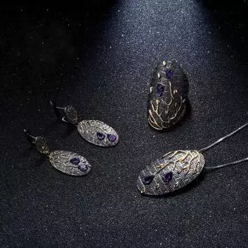 Аметист тигровый глаз циркон ожерелье современный двухцветный обмотка большой кулон 925 silver