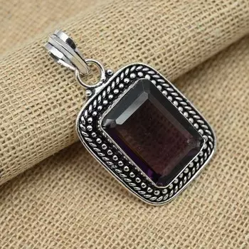 Аметист Твердый стерлинговый серебристый стерлинговый серебристый 925 Ювелирные изделия ручной работы Удивительный кулон для свадебного подарка 1.77 Inches фиолетовый