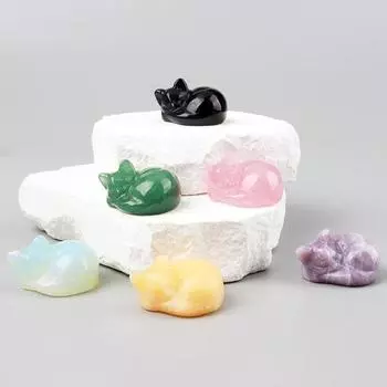 Аметистовая статуэтка кошки, целебный кристалл, спящая кошка, полированный драгоценный камень, украшение для домашнего офиса, стола, подарок любителям кошек жёлтый