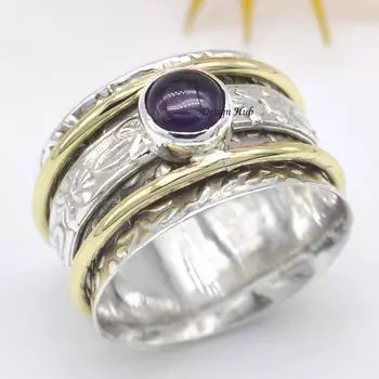 Аметистовое кольцо-спиннер, кольцо для медитации, серебряное кольцо-спиннер, кольцо из стерлингового серебра 925 пробы, кольцо для большого пальца, серебряное кольцо, подарок на Рождество 6 серебряный