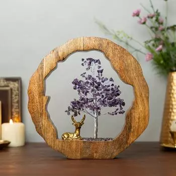 Аметистовое Кристальное Дерево с Оленем | Дерево Бонсай из Самоцветов Фэн-шуй Ручной Работы | Чакра | Предметы Домашнего Декора Ручной Работы