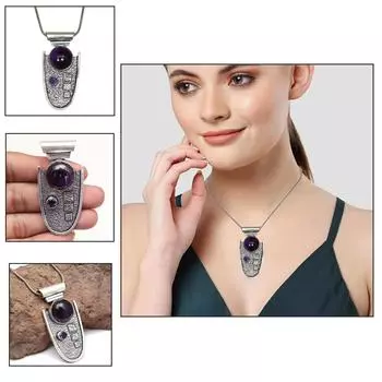 Аметистовое ожерелье Подарочное ювелирное изделие с драгоценным камнем 18 дюймов подвеска ручной работы