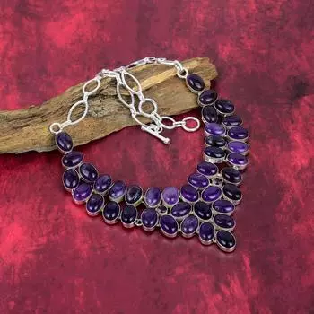 Аметистовое ожерелье с драгоценными камнями, ожерелье из цельного серебра 925 пробы, подарок для женщин, ожерелье ручной работы Adjustable With 18 Inches фиолетовый