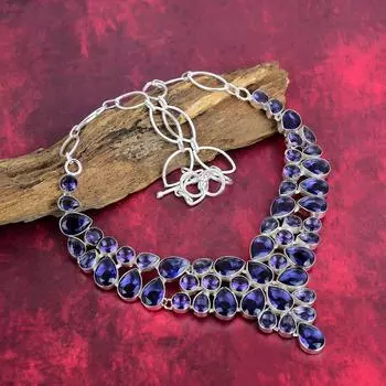 Аметистовое ожерелье, ювелирное ожерелье из серебра 925 пробы с драгоценными камнями, ювелирное изделие ручной работы с аметистом, подарок на годовщину Adjustable With 18 Inches фиолетовый