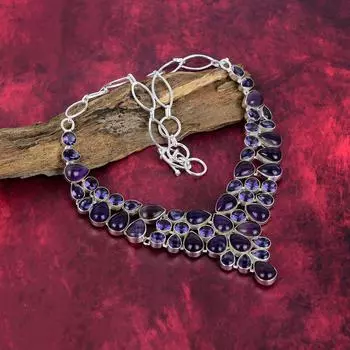 Аметистовое ожерелье, ювелирные изделия из цельного серебра 925 пробы с драгоценными камнями, ожерелье ручной работы на День матери Adjustable With 18 Inches фиолетовый