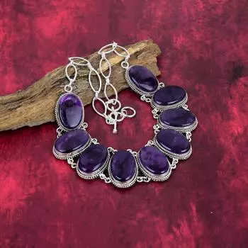 Аметистовое ожерелье, ювелирные изделия ручной работы, ожерелье из цельного серебра 925 пробы, чудесное ожерелье с драгоценными камнями для женщин 18 Inches With Adjustable фиолетовый