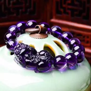 Аметистовый браслет Pixiu приносит удачу и богатство, китайский фэншуй зверь, хрустальные бусины, браслеты, подарок на день рождения для женщин и мужчин