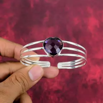 Аметистовый браслет с драгоценными камнями, браслет из стерлингового серебра 925 пробы, подарок для женщин, браслет ручной работы Adjustable фиолетовый