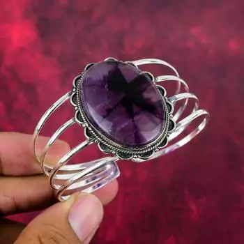 Аметистовый браслет с драгоценными камнями, манжета из цельного серебра 925 пробы, подарок для женщин, браслет ручной работы Adjustable фиолетовый