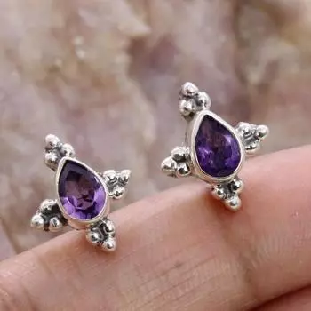 Аметистовый драгоценный камень-гвоздик, ювелирные изделия ручной работы, серебряные ювелирные изделия, модные ювелирные изделия, небольшой гвоздик, подарок для нее, серебро 925 пробы