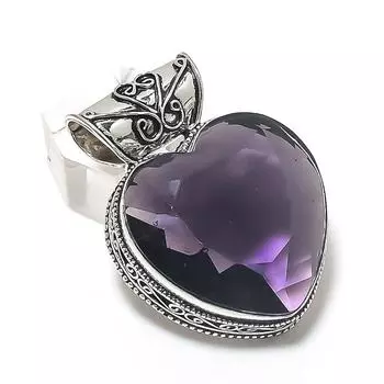 Аметистовый драгоценный камень, кулон ручной работы из стерлингового серебра 925 пробы, 1,77 дюйма, M9K11