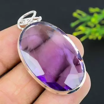 Аметистовый драгоценный камень, кулон ручной работы из стерлингового серебра 925 пробы 2,13 дюйма W3j79