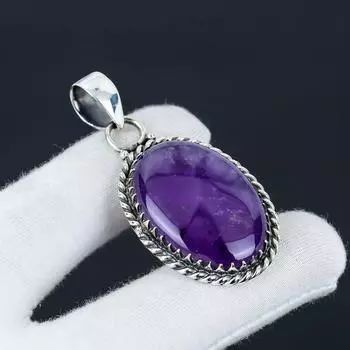Аметистовый драгоценный камень, кулон ручной работы из стерлингового серебра 925 пробы, натуральный аметист, праздничный подарок для нее, ювелирные изделия для особых случаев 1.96 фиолетовый