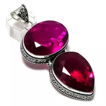 Аметистовый драгоценный камень, ручная работа, серебряное украшение 925 пробы, кулон 3,27 дюйма P8s83