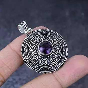 Аметистовый драгоценный камень ручной работы из стерлингового серебра 925 пробы подарочный ювелирный кулон 1,75 F6h13