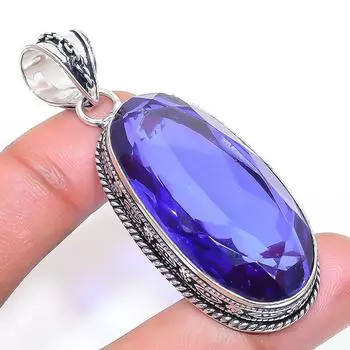 Аметистовый кулон ручной работы из стерлингового серебра 925 пробы 2,40 дюйма Z8a77