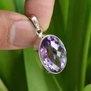 Аметистовый кулон | Серебряный кулон ручной работы | Кулон из стерлингового серебра | 15x20 мм Овальный кулон с аметистом | Подарок для нее | Кулоны Женские Ювелирные Изделия 15&20MM фиолетовый
