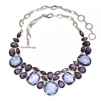 Аметистовый ограненный кварцевый драгоценный камень женские унисекс серебряные ювелирные изделия ожерелья 18-20