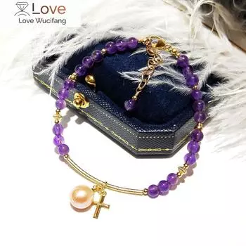 Аметистовый пресноводный жемчуг, браслет из 14-каратного золота, 17 +3 см, натуральный фиолетовый камень 4 мм, ювелирные изделия ручной работы для женщин, подарок 17+3CM