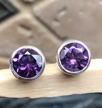 Аметистовый стержень, стерлинговое серебро 925 пробы, маленький гвоздик, крошечный подарок гвоздика для нее, подарок маме, ювелирные изделия ручной работы, круглый стержень, серебряные украшения