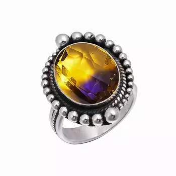 Ametrine 925 Sterling Silver Ring V4965, Yellow & Purple Ring, Oval Ring, Valentin s Day Gift, Gift For Her, Birthday Gift, Handmade Jewelry, Silver J