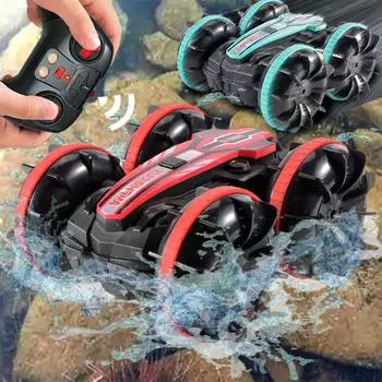 Амфибийный трюковой автомобиль с дистанционным управлением, новая технология, 2,4 ГГц, двухсторонний автомобиль с дистанционным управлением, катящийся, вождение, детские электрические игрушки with 1 handle