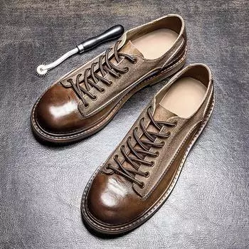 Ami Kaji Мужские туфли из натуральной кожи в стиле ретро Мужские повседневные туфли из коровьей кожи первого слоя с низким верхом в британском стиле 38 коричневый