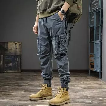 Ami Khaki Retro Washed Slim Fit Tactical Комбинезон для мужчин, Плотные повседневные брюки для весны и осени M серый