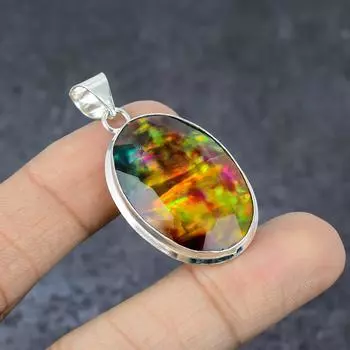 Аммолит драгоценный камень ручной работы из стерлингового серебра 925 пробы подарочный ювелирный кулон 1,80 U8y85