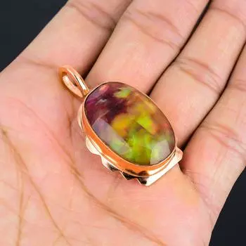 Аммолит драгоценный камень ручной работы медные украшения удивительный кулон для нее 1.85 Inches зелёный