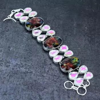 Аммолит, Mystic, браслет ручной работы из стерлингового серебра 925 пробы, 7-8 дюймов D1E32