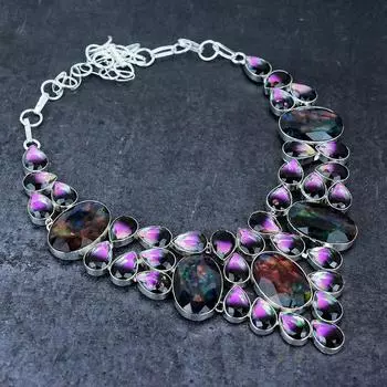 Аммолит, турмалин, ручная работа, серебряное ожерелье 925 пробы, 18 дюймов P5o76