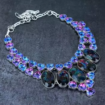 Аммолит, турмалин, ручная работа, серебряное ювелирное ожерелье 925 пробы, 18 дюймов Z7t40