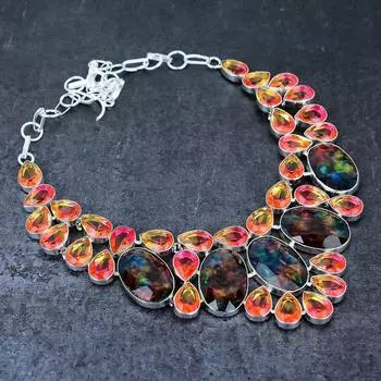 Аммолит, турмалин, ручная работа, серебряное ювелирное ожерелье 925 пробы, 18 дюймов, w1s17