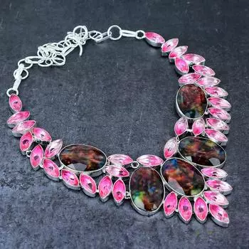 Аммолит, турмалин, ручная работа, серебряное ювелирное ожерелье 925 пробы, 18 дюймов E2o29