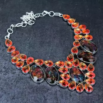 Аммолит, турмалин, ручная работа, серебряное ювелирное ожерелье 925 пробы, 18 дюймов K5U11