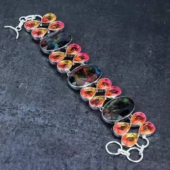 Аммолит, турмалин ручной работы из стерлингового серебра 925 пробы, браслет 7-8 дюймов j5o22