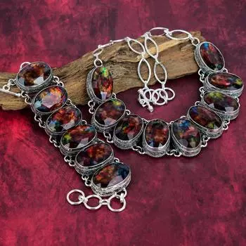 Браслет с аммолитом, ювелирные изделия из драгоценных камней, ожерелье из цельного серебра 925 пробы, регулируемый браслет-цепочка ручной работы и комплект ювелирных изделий из ожерелья Adjustable With 8 -18 красный