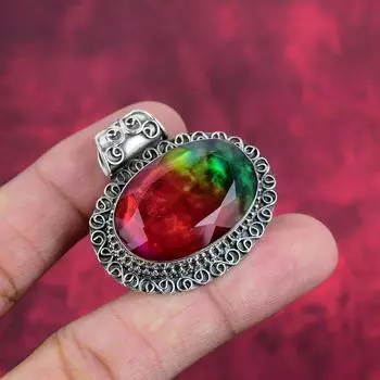 Аммолит драгоценный камень 925 цельное серебро ручной работы изящное ювелирное украшение кулон, кулон ручной работы драгоценный камень ювелирные изделия на День благодарения 1.50 Inches розовый