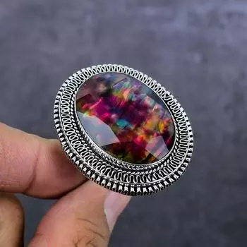 Ammolite Gemstone 925 Sterling Silver Jewelry Ring Size 9.5 v5g75