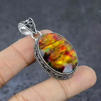 Ammolite Gemstone Handmade 925 Sterling Silver Gift Jewelry Pendant 2 G0k28