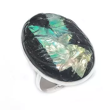 Ammolite Gemstone Handmade 925 Sterling Silver Jewelry Ring Size 8.5 b9G36