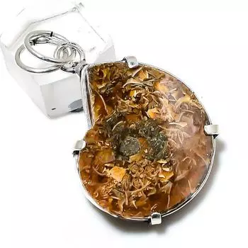 Аммонит ископаемый драгоценный камень кулон ручной работы из стерлингового серебра 925 пробы 1,85 дюйма Q9I56